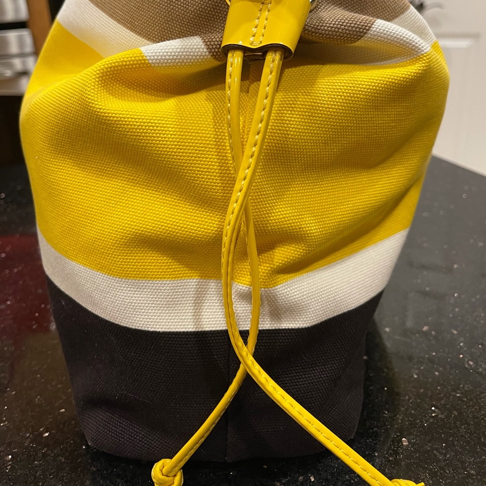 KATE SPADE LARGE YELLOW & WHITE & BLACK STRIPED TOTE BAG SHOULDER BAG - Picture 14 of 15
